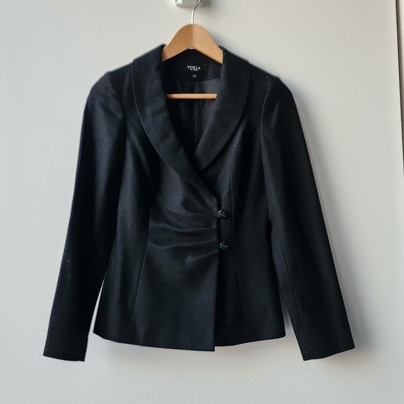 Vintage Viola Pleated Front Metallic 100% Wool Button Fitted Blazer Jacket - Picture 1 of 10